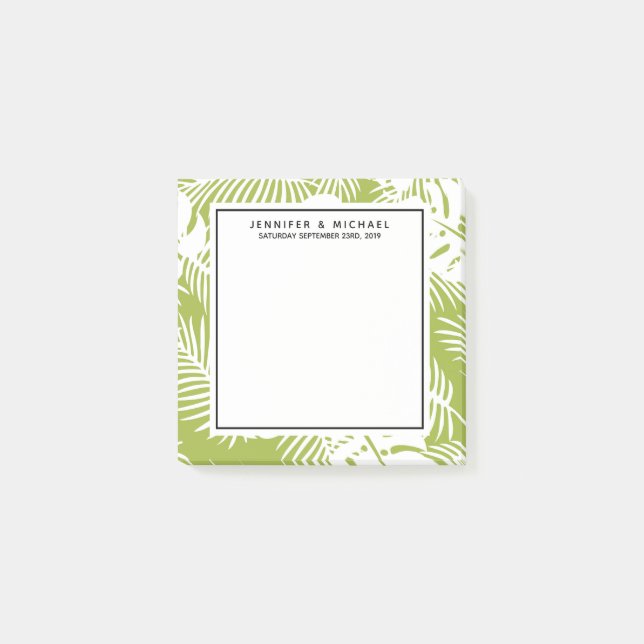 Green Palm Leaves Rainforest Pattern Wedding Post-it Notes (Front)