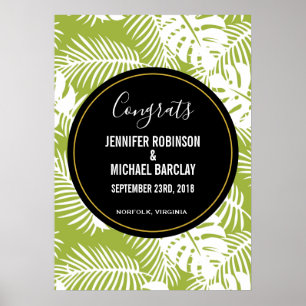 Green Palm Leaves Rainforest Pattern Wedding Poster