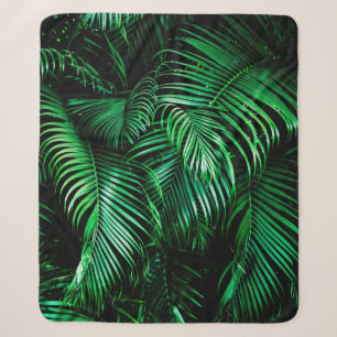 Green palm leaves sherpa blanket