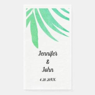 Green Palm Leaves Watercolor Elegant Cool Wedding Napkin