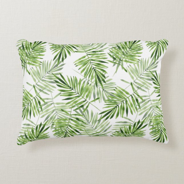 Green palm leaves. Watercolor pattern Accent Pillow (Front)