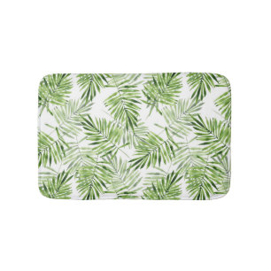 Green palm leaves. Watercolor pattern Bath Mat