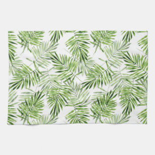 Green palm leaves. Watercolor pattern Kitchen Towel