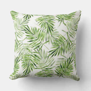 Green palm leaves. Watercolor pattern Throw Pillow
