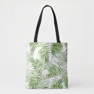 Green palm leaves. Watercolor pattern Tote Bag