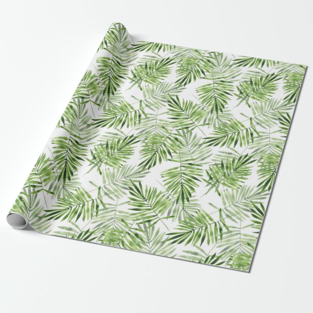 Green palm leaves. Watercolor pattern Wrapping Paper (Unrolled)