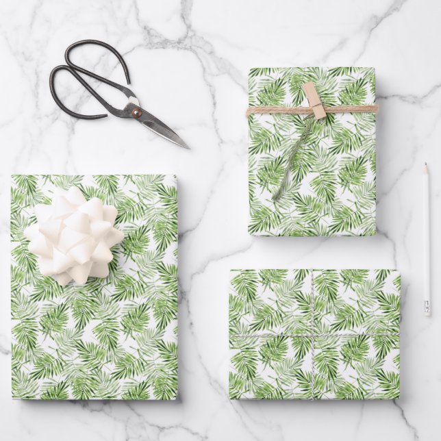 Green Palm Leaves Wrapping Paper Sheet (Front)