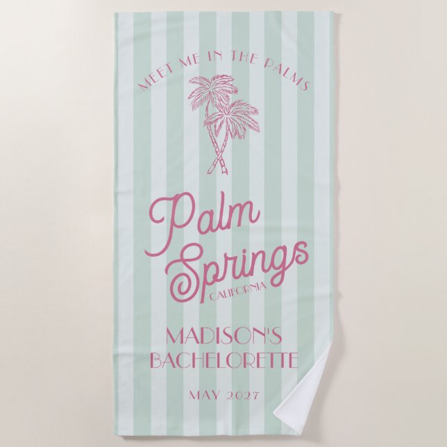Green Palm Spring Pastel Beach Bachelorette Party Towel (Front)