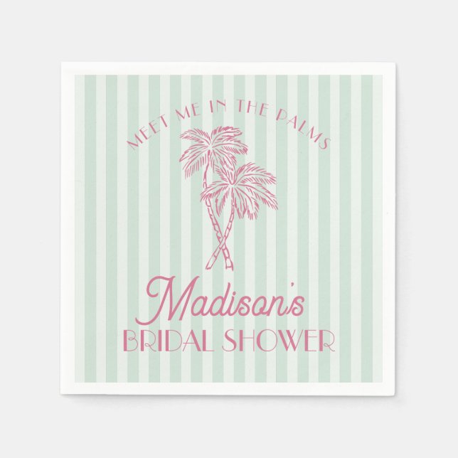 Green Palm Spring Pastel Beach Bridal Shower Napkin (Front)