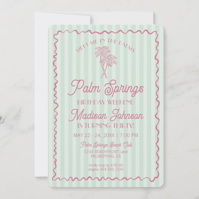 Green Palm Springs Pastel Beach Birthday Weekend Invitation (Front)