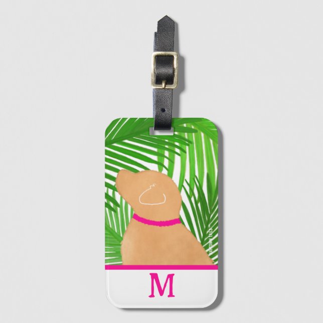 Green Palm Tree Island Black Dog Luggage Tag (Front Vertical)