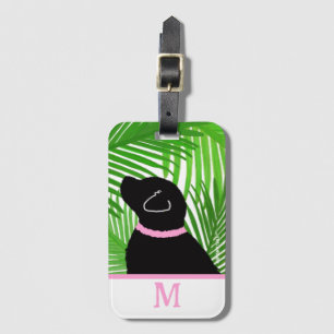 Green Palm Tree Island Black Dog Luggage Tag