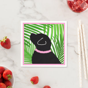 Green Palm Tree Island Black Dog Napkins