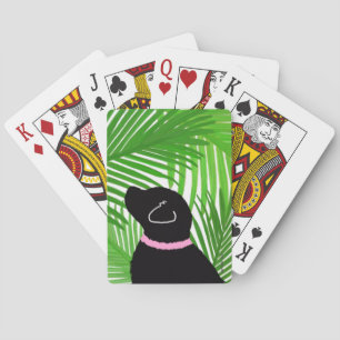 Green Palm Tree Island Black Dog Playing Cards