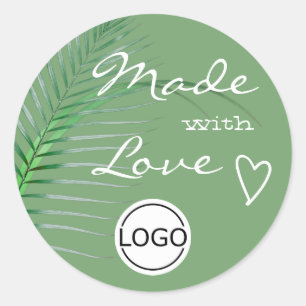 Green Palm Tree Leaf Made with Love Logo Template Classic Round Sticker