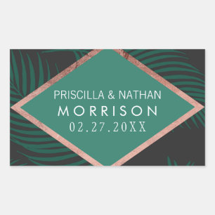 Green Palm Tree Leaves Black Rose Gold Wedding Sticker