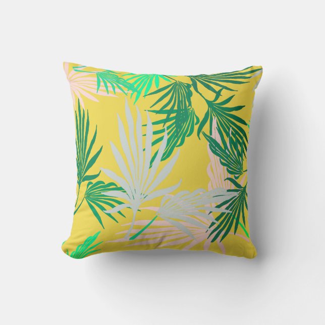 Green Palm Tree Leaves Nature Throw Pillow Cushion (Front)