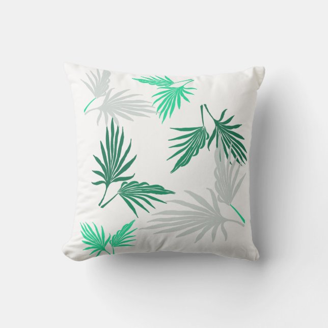 Green Palm Tree Leaves Nature Throw Pillow Cushion (Front)