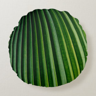 Green palm tree leaves round pillow