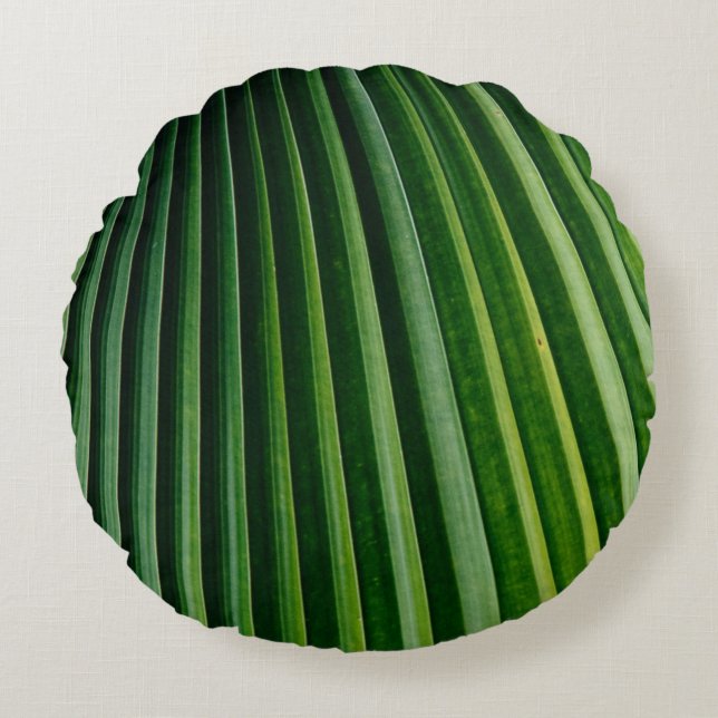 Green palm tree leaves round pillow (Front)