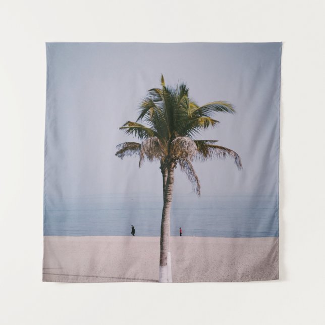 Green palm tree on seashore tapestry (Front)
