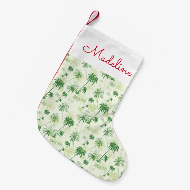 Green Palm Tree Pattern | Add Your Name Small Christmas Stocking (Front (Hanging))