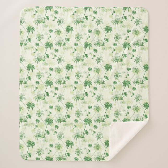 Green Palm Tree Pattern Sherpa Blanket (Front)
