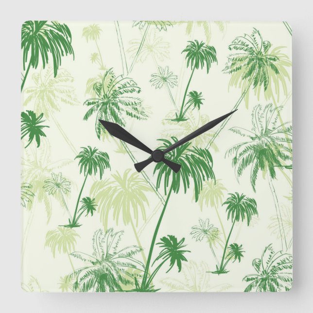 Green Palm Tree Pattern Square Wall Clock (Front)