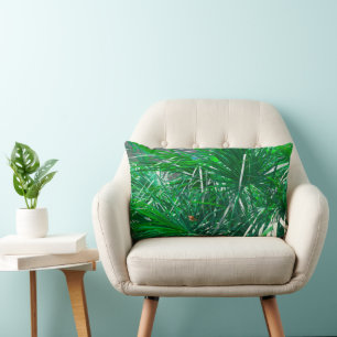 Green palm tree plant leaves pastel lumbar pillow