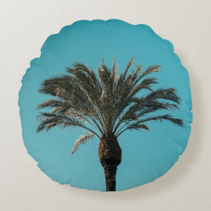 Green palm tree round pillow