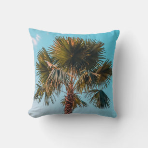 Green palm tree throw pillow