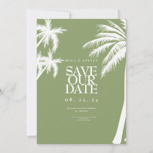 green palm tree tropical wedding  save the date