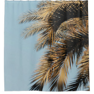 Green palm tree under blue sky in the morning