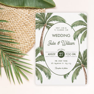 Green palm tree wedding invitation