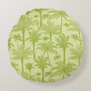 Green Palm Trees Pattern Round Pillow