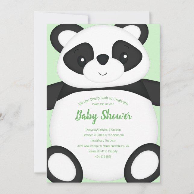 Green Panda Bear Baby Shower Invitation (Front)