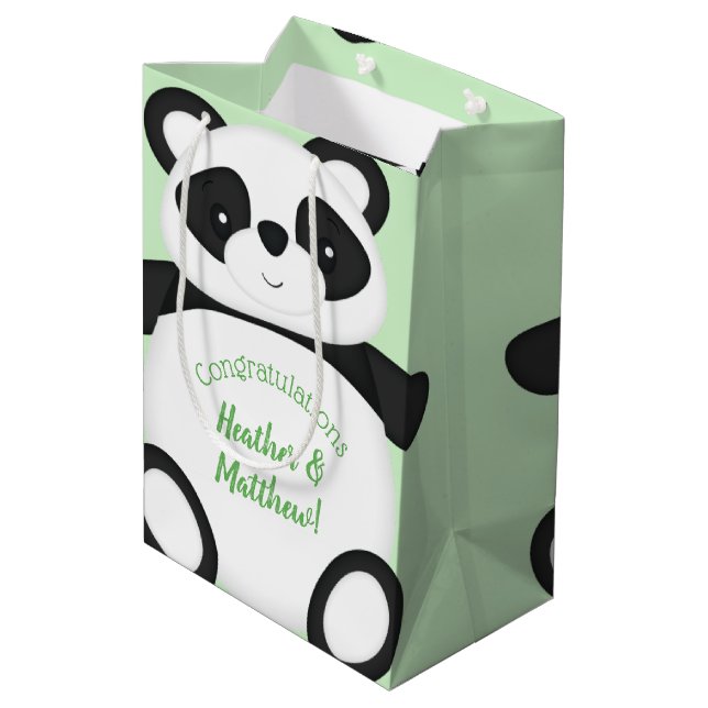 Green Panda Bear Baby Shower Medium Gift Bag (Back Angled)