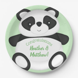 Green Panda Bear Baby Shower Paper Plate