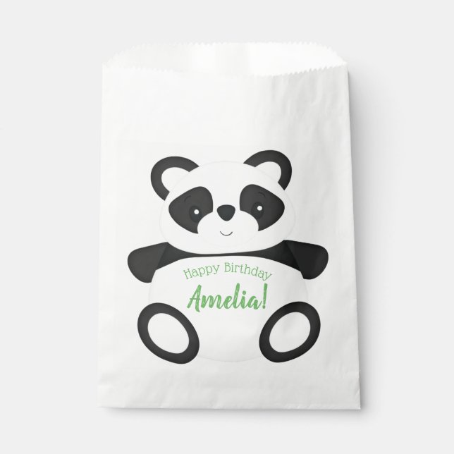 Green Panda Bear Birthday Party Favour Bag (Front)