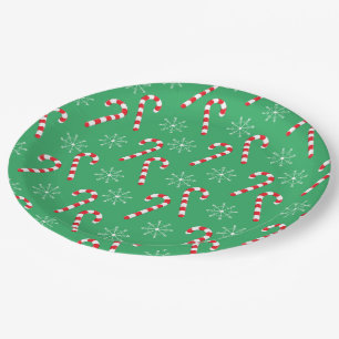 Green Paper Plate with candy canes and snowflakes
