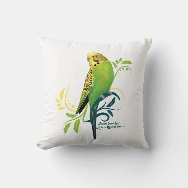 Green Parakeet Throw Pillow (Front)