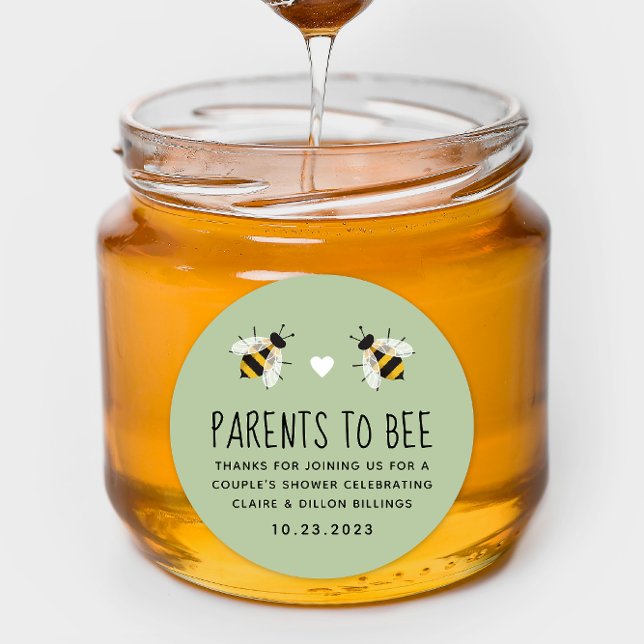 Green Parents to Bee Baby Shower Favour Sticker (Mint green sticker for Parents to Bee baby shower honey themed favor)