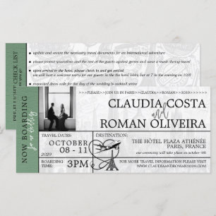 Green Paris Mariage Boarding Pass Invitation