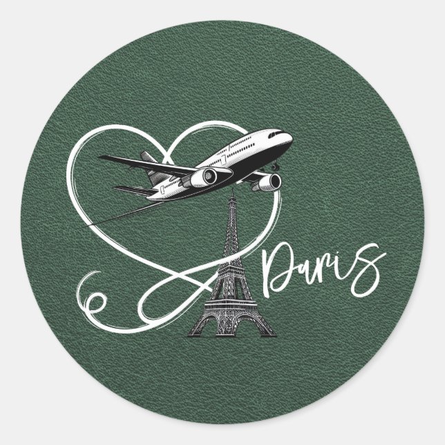 Green Paris Passport  Classic Round Sticker (Front)