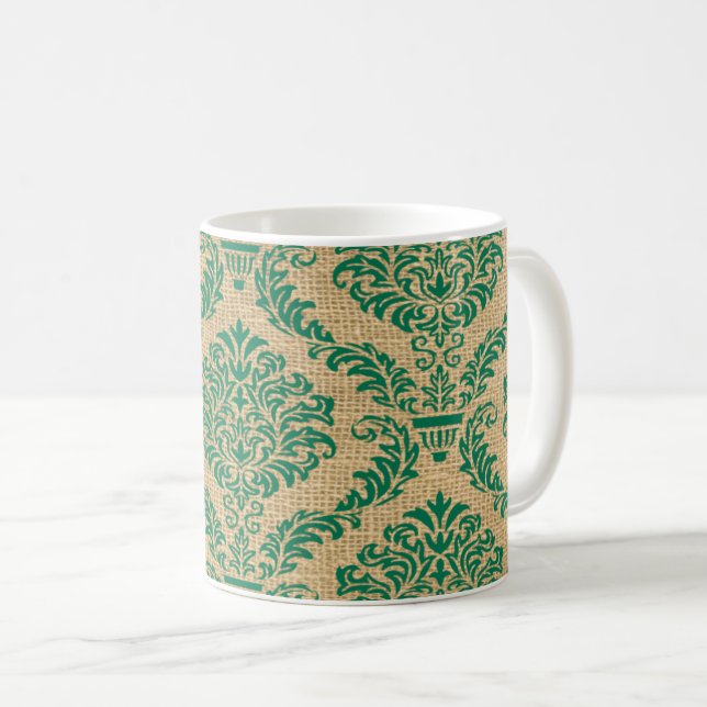 Green Parisian Moods Damask Coffee Mug (Front Right)