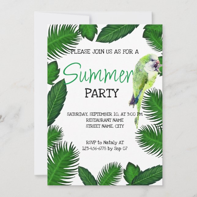 Green parrot and palm leaves summer (Front)