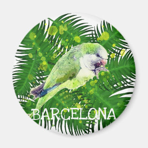 Green parrot and palm leaves watercolor magnet
