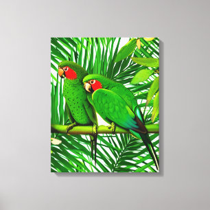 Green Parrot Couple in a Jungle Setting  Canvas Print