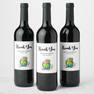 Green Parrot - Cute Baby Bird Birthday Wine Label
