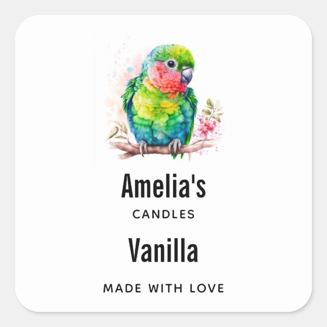 Green Parrot - Cute Baby Bird - Candle Business Square Sticker (Front)